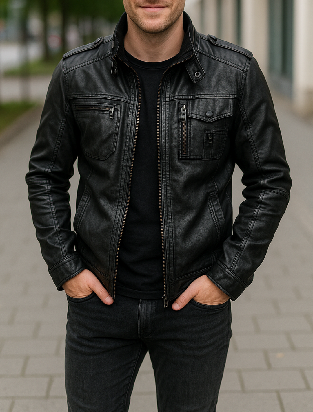 Kožená motorkárska bunda vyrobená z PU