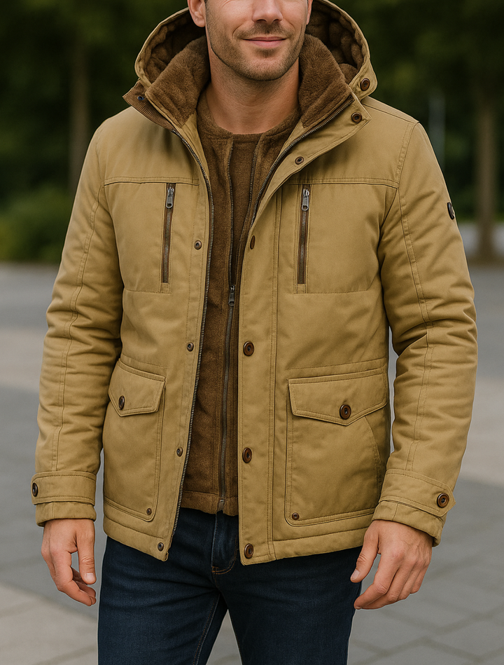 Teplý stredne dlhý zimný kabát