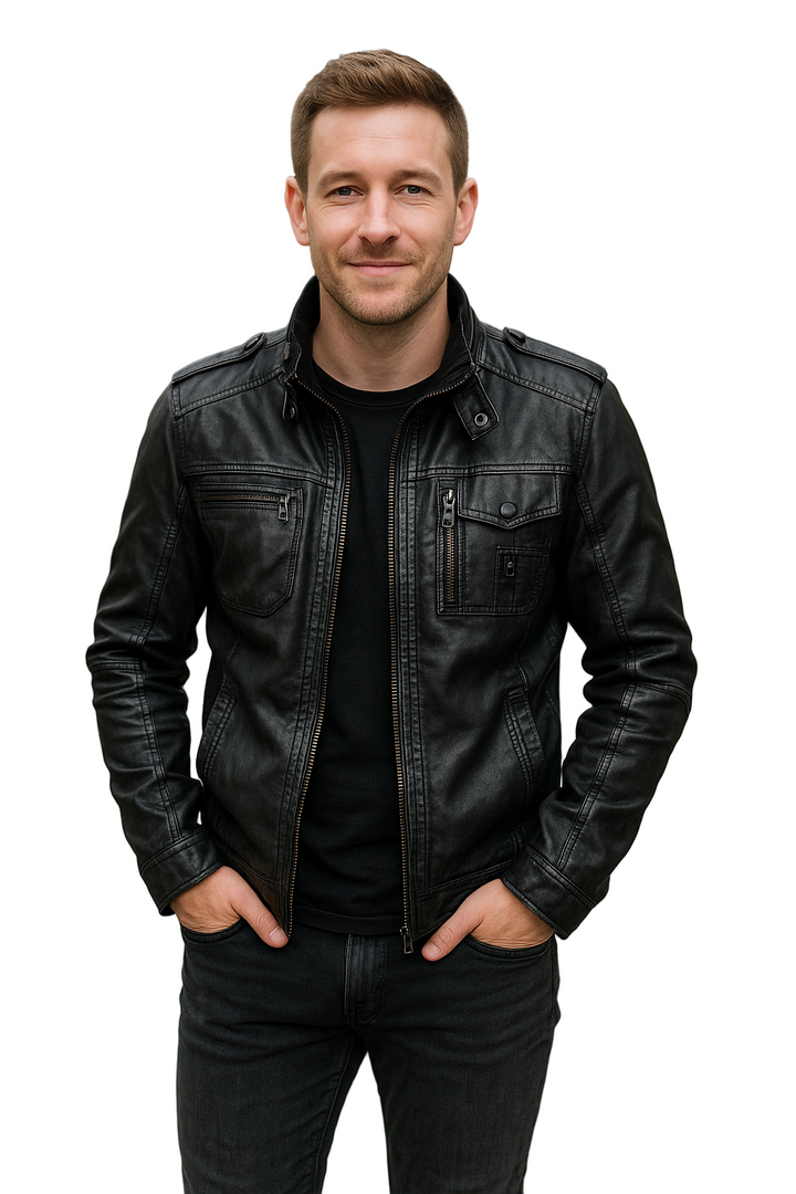 Kožená motorkárska bunda vyrobená z PU