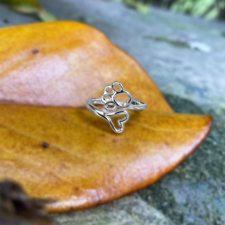 Nastaviteľný prsteň z nehrdzavejúcej ocele s dizajnom labky a srdca