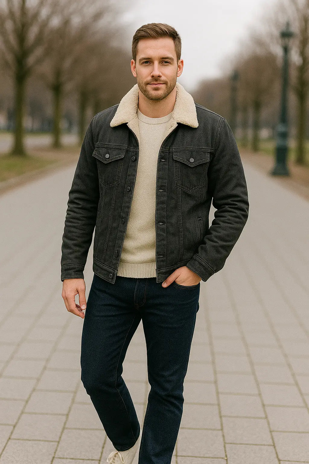 Pánsky zimný kabát s zamatovou podšívkou