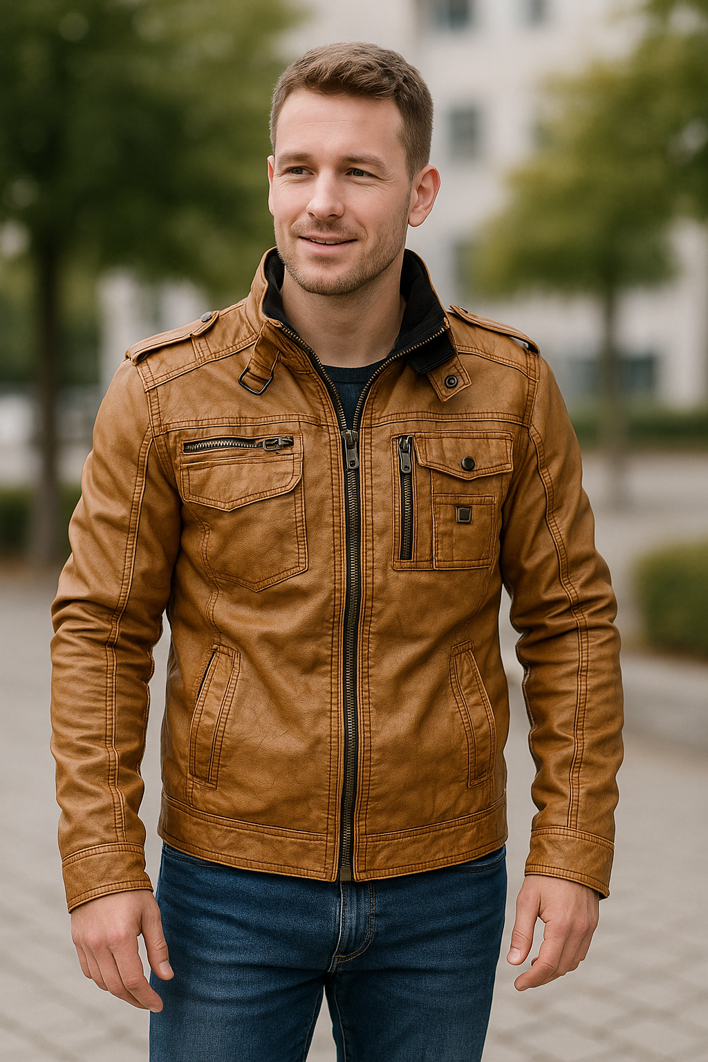 Kožená motorkárska bunda vyrobená z PU