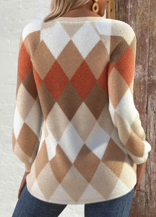 Sign | Kockovaný pletený sveter s detailom gombíka