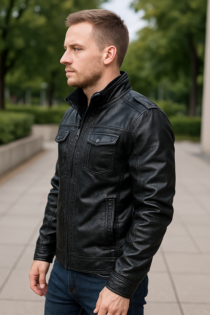 Kožená motorkárska bunda vyrobená z PU