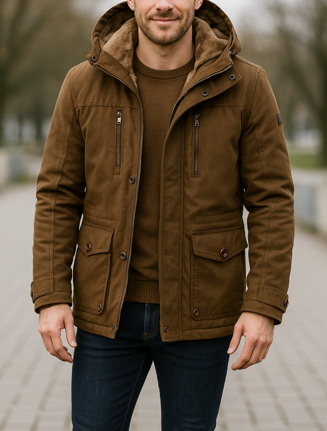 Teplý stredne dlhý zimný kabát