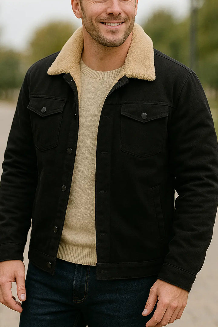 Pánsky zimný kabát s zamatovou podšívkou