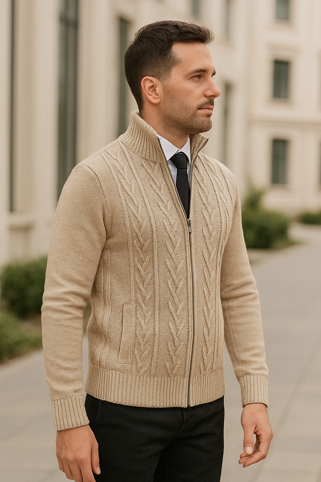 Pletený kašmírový zimný kardigán so zipsom