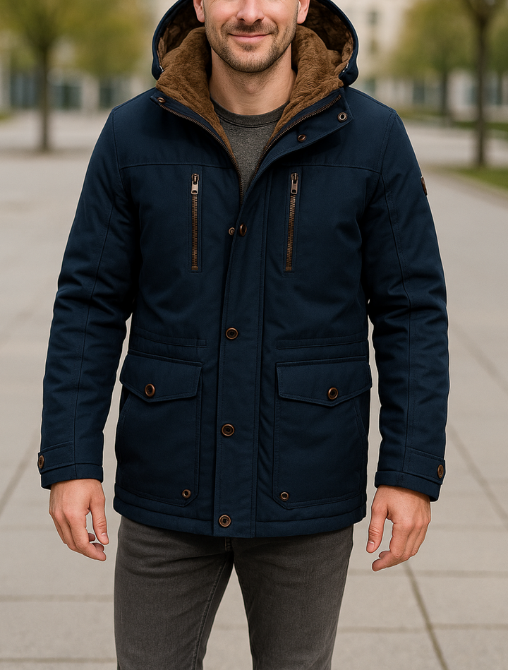 Teplý stredne dlhý zimný kabát