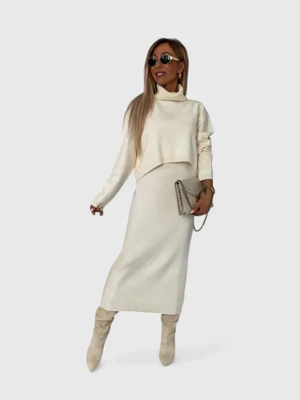 Chrystahl | Elegantný set šiat a svetra s vysokým golierom