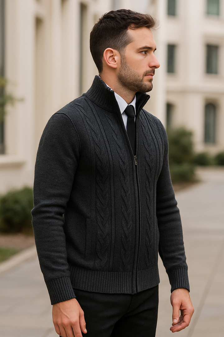 Pletený kašmírový zimný kardigán so zipsom