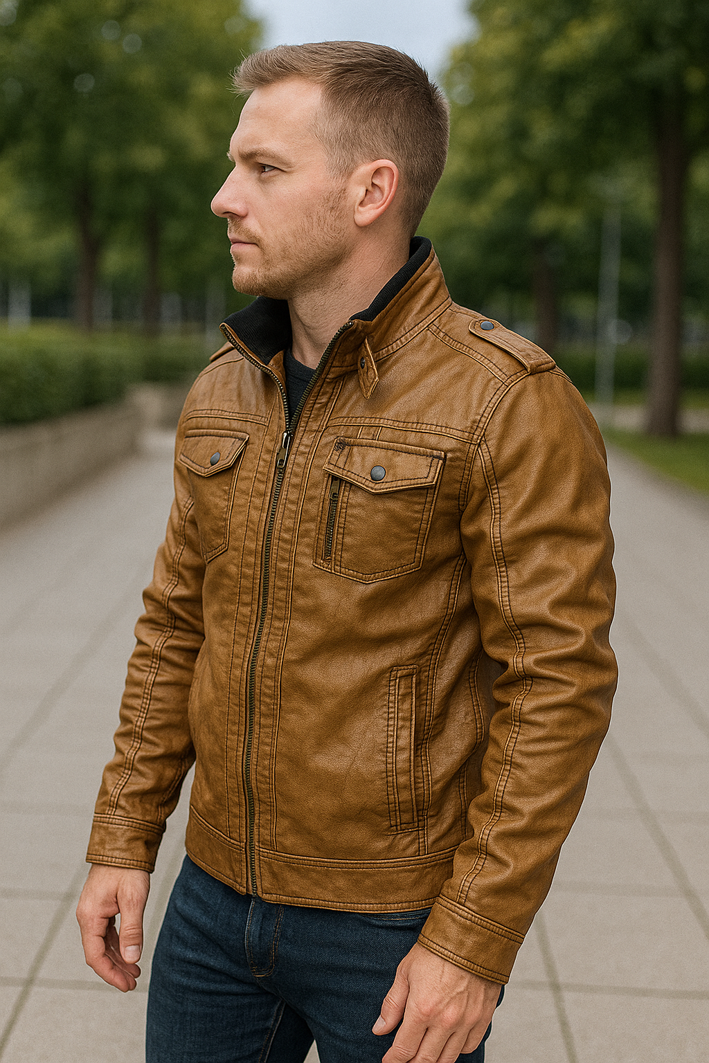 Kožená motorkárska bunda vyrobená z PU