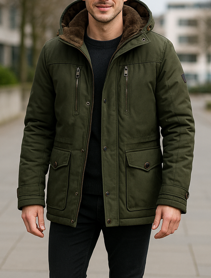 Teplý stredne dlhý zimný kabát