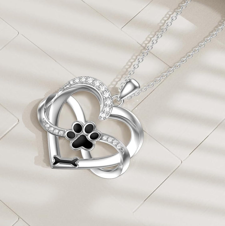 925 Sterling Silver Nekonečný Náhrdelník v Tvare Srdca a Labky so Zirkónmi
