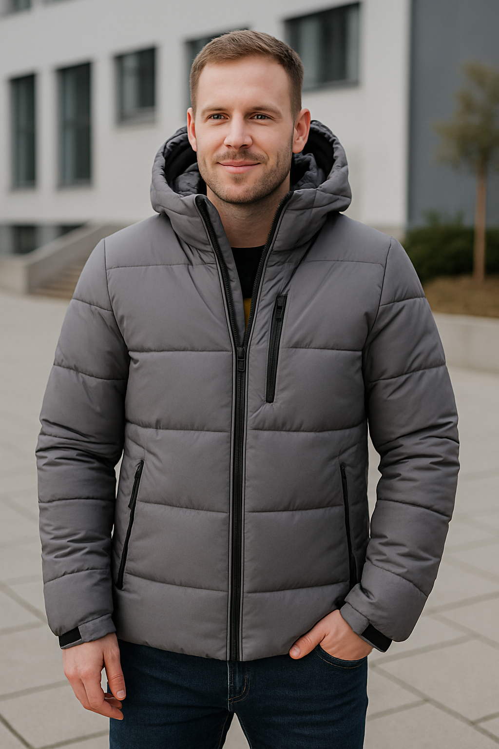 Teplá páperová bunda s odnímateľnou kapucňou