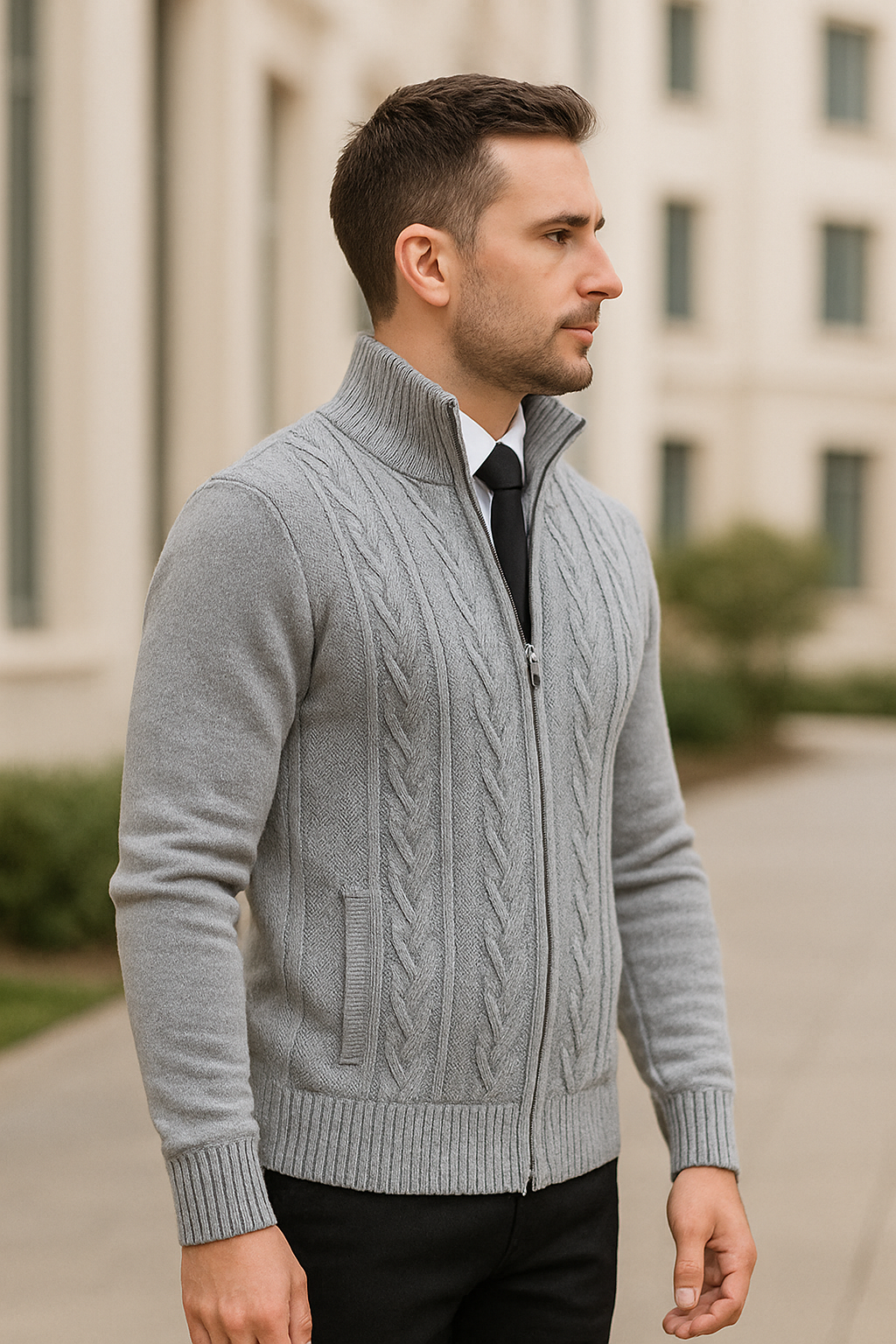 Pletený kašmírový zimný kardigán so zipsom