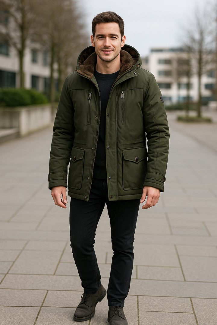 Teplý stredne dlhý zimný kabát