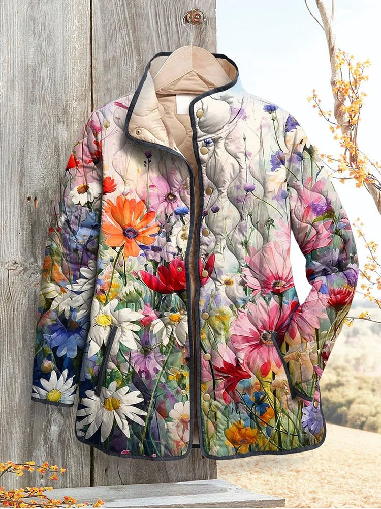 Alexa | Pôvabná prešívaná bunda s kvetinovým vzorom pre ženy - Vintage casual štýl