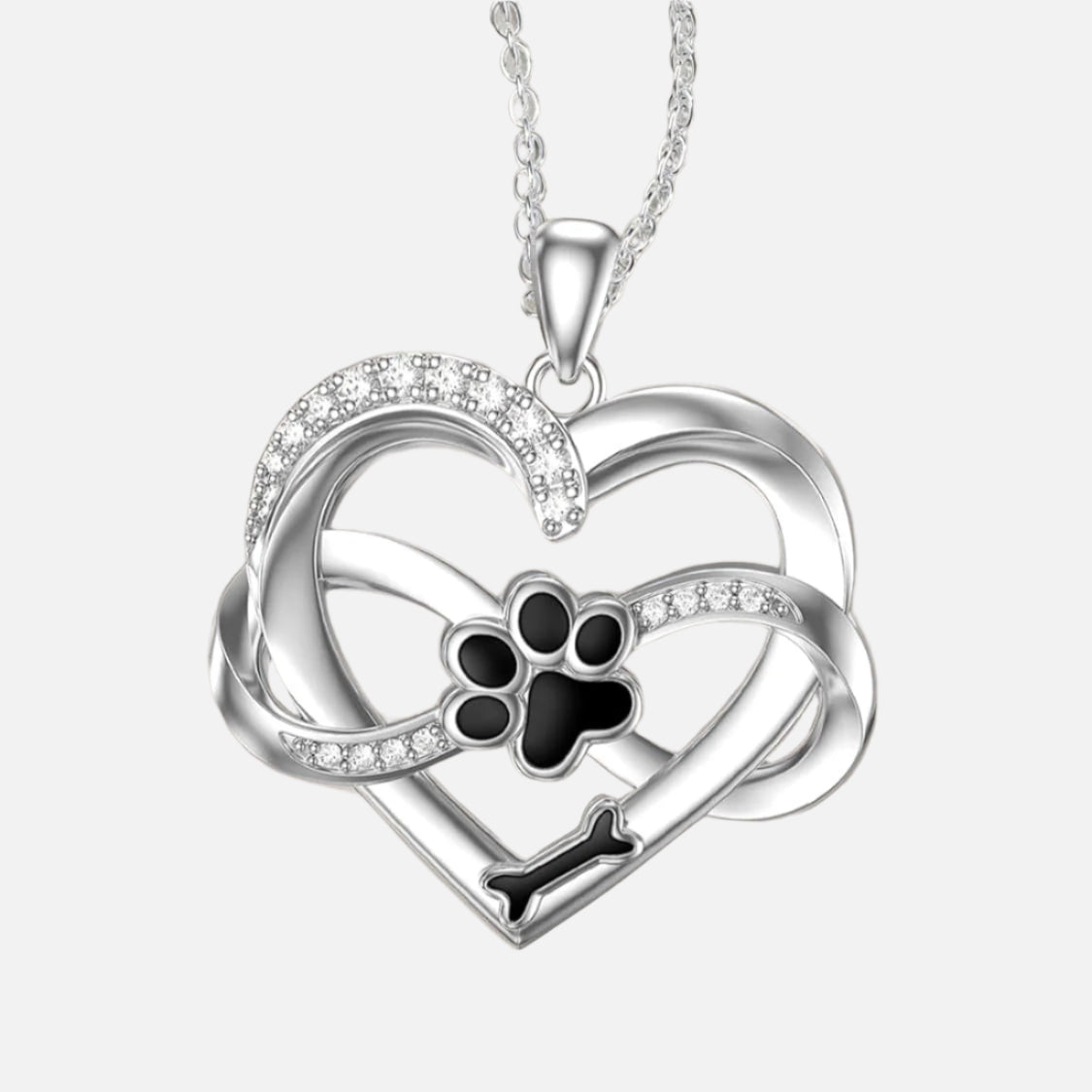 925 Sterling Silver Nekonečný Náhrdelník v Tvare Srdca a Labky so Zirkónmi