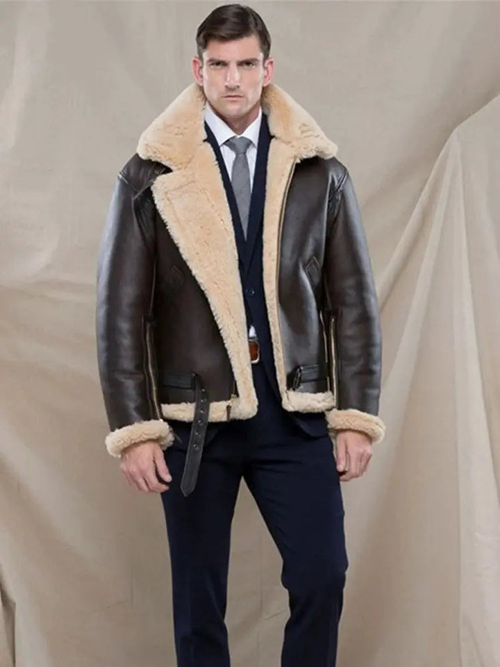 Kožená bunda s dlhými rukávmi a mäkkým plyšom
