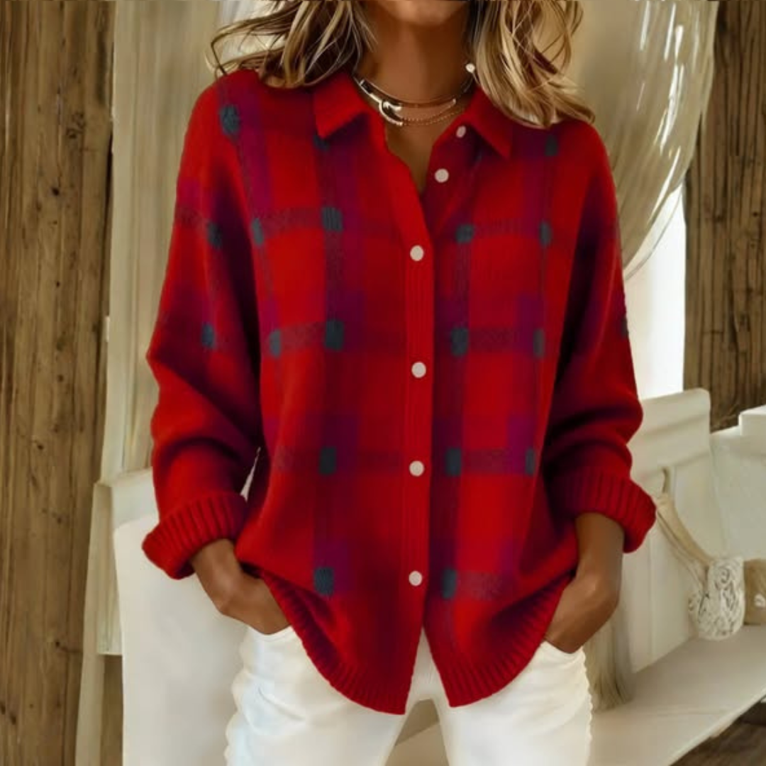 KAROLINA | Sveter s Kockovaným Vzorom z Mäkkej Priadze