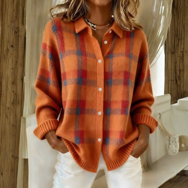 KAROLINA | Sveter s Kockovaným Vzorom z Mäkkej Priadze