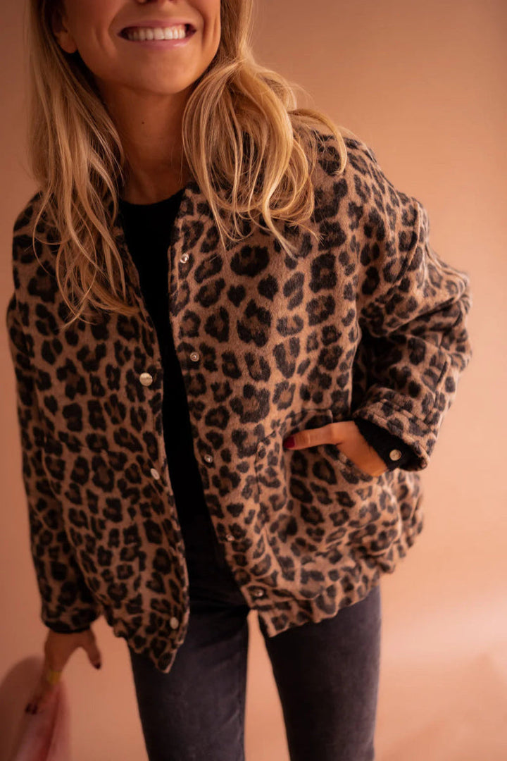 Women’s Relaxed Fit Bomber Jacket | Leopard Print