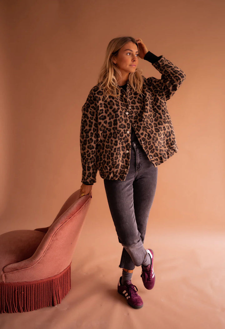 Women’s Relaxed Fit Bomber Jacket | Leopard Print