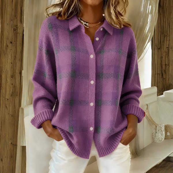 KAROLINA | Sveter s Kockovaným Vzorom z Mäkkej Priadze