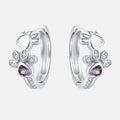 925 Sterling Silver Paw Huggie Náušnice – Ozdobené zirkónmi a srdiečkovým drahokamom