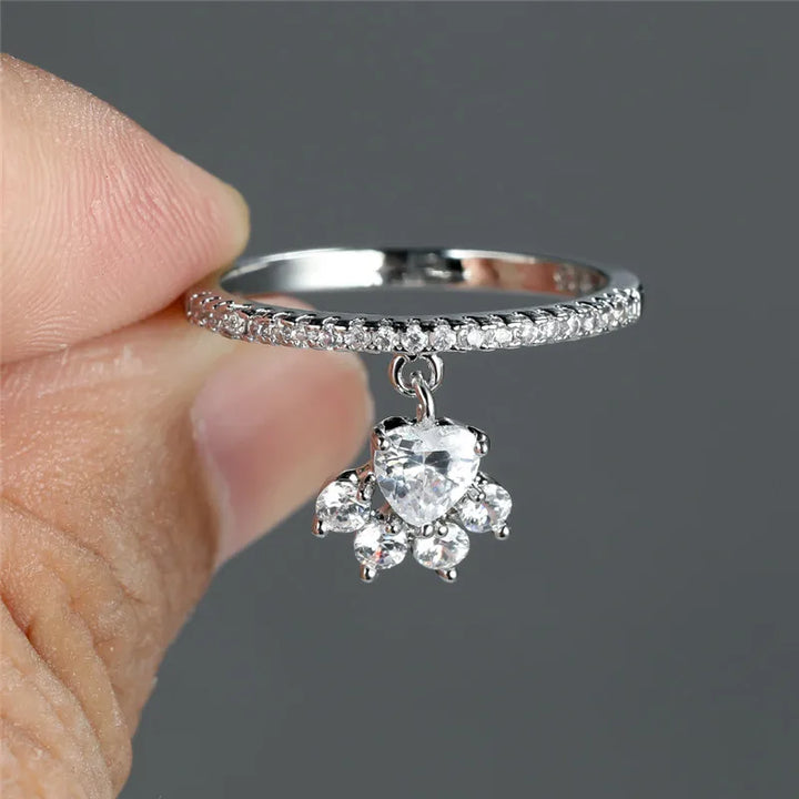 Retro Mačací Labka & Srdce Drahokam Prsteň – Zlatá a Strieborná Úprava