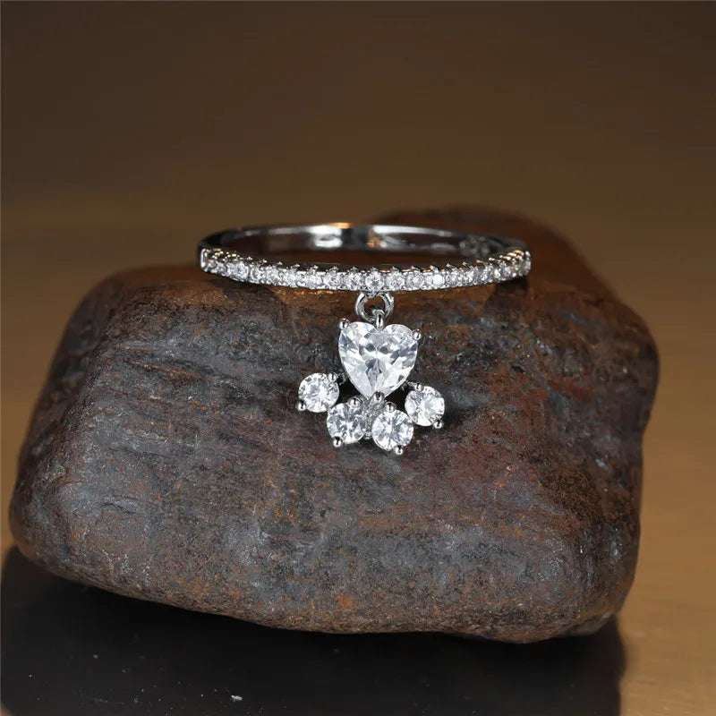 Retro Mačací Labka & Srdce Drahokam Prsteň – Zlatá a Strieborná Úprava