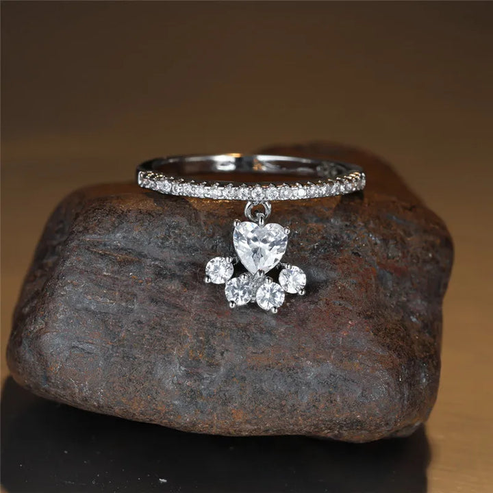 Retro Mačací Labka & Srdce Drahokam Prsteň – Zlatá a Strieborná Úprava