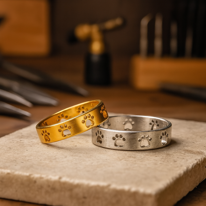 Prsteň so stopou zvieraťa z nehrdzavejúcej ocele v zlatej farbe