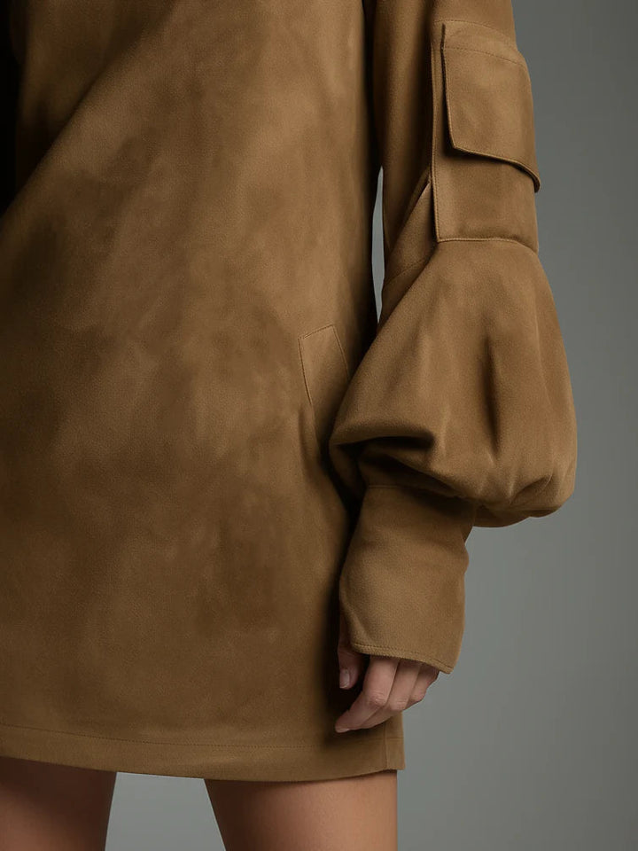 Livia | Oversize minišaty z imitácie semišu s vysokým golierom