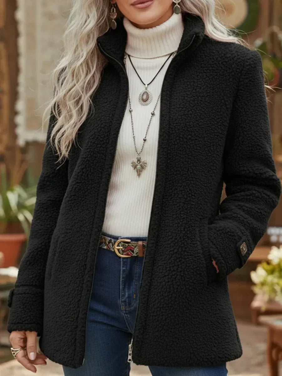 Chanelle | Bunda so zipsom z jemnej vlny s vysokým golierom