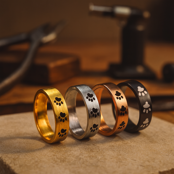 Prsteň s odtlačkom labky z nehrdzavejúcej ocele, ručne vyrobený s láskou