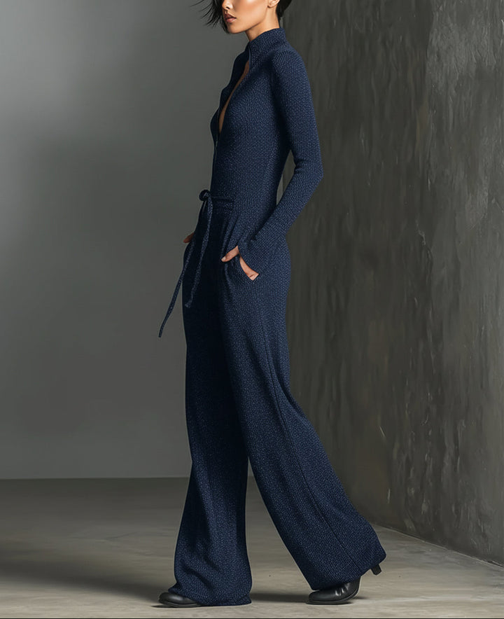 Valeria | Elegantný dámsky overal z úpletu s predným zipsom