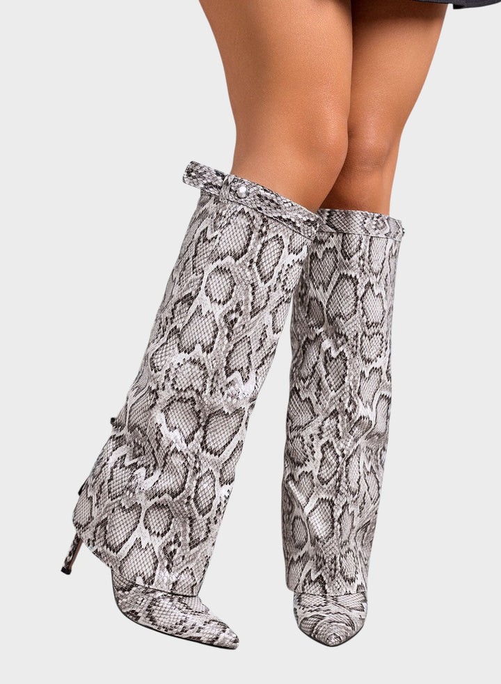 Katarína  ｜ Visoke čižmy s animal printom i tankom potpeticom