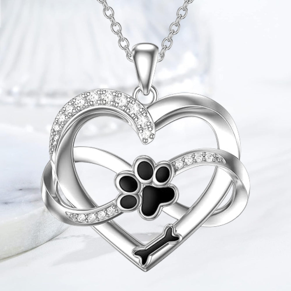 925 Sterling Silver Nekonečný Náhrdelník v Tvare Srdca a Labky so Zirkónmi